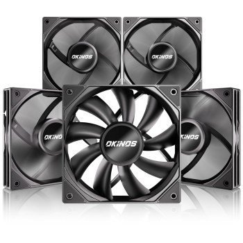 Okinos 5-Pack 120mm PWM Case Fans - Silent PC Fans, High Airflow, Low-Noise, Anti-Shock Pads, PWM Sharing Cable, Hurricane Series