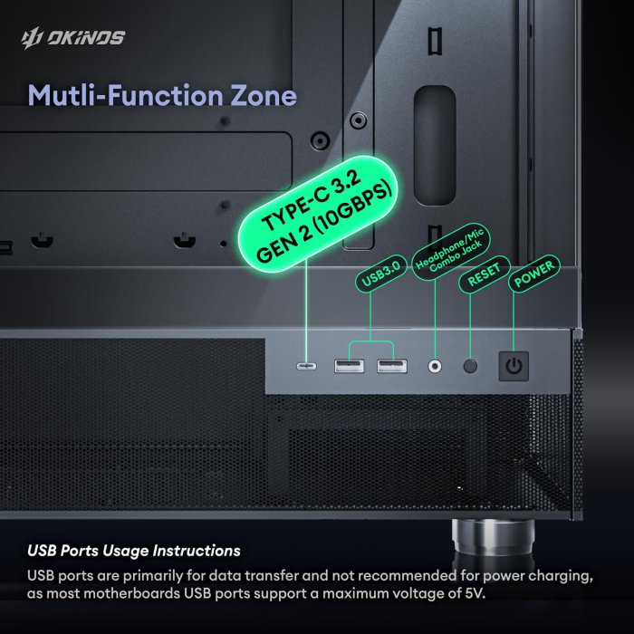 Okinos Aqua 3 Air MATX PC Case with 3 Fans, Tempered Glass, Type C Port - Black (image 5)