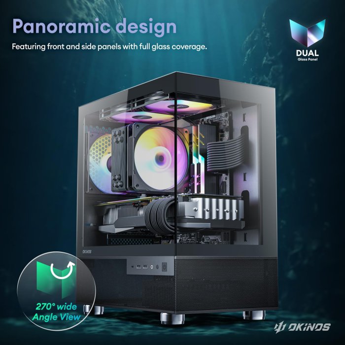 Okinos Aqua 3 MATX PC Case with 3 ARGB Fans, White (image 2)