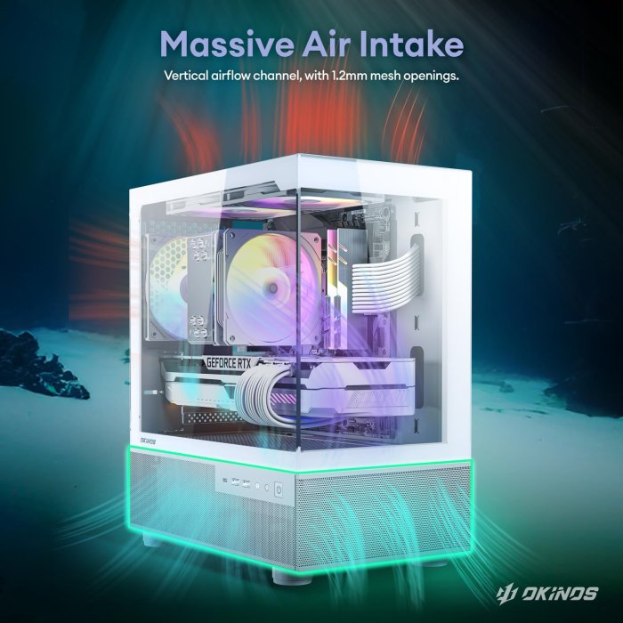 Okinos Aqua 3 MATX PC Case with ARGB Fans & Tempered Glass (image 3)