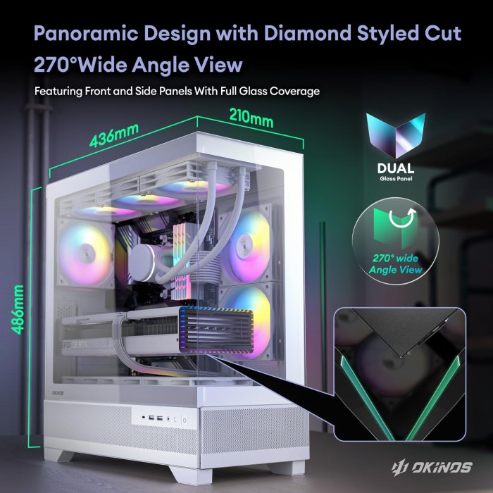 Okinos Aqua 7 ATX Mid Tower PC Case (White) (image 5)