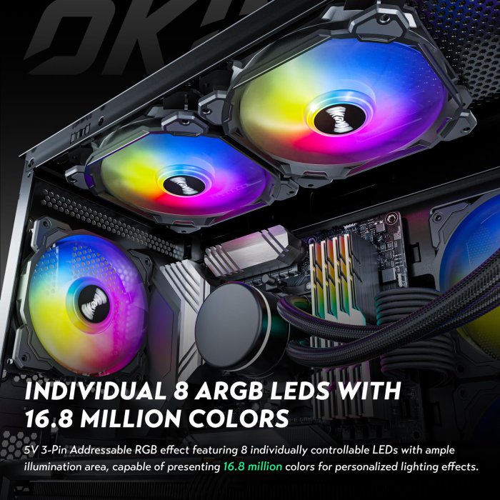 Okinos RGB Fans 5-Pack, 120mm, ARGB Controller & Remote (image 4)