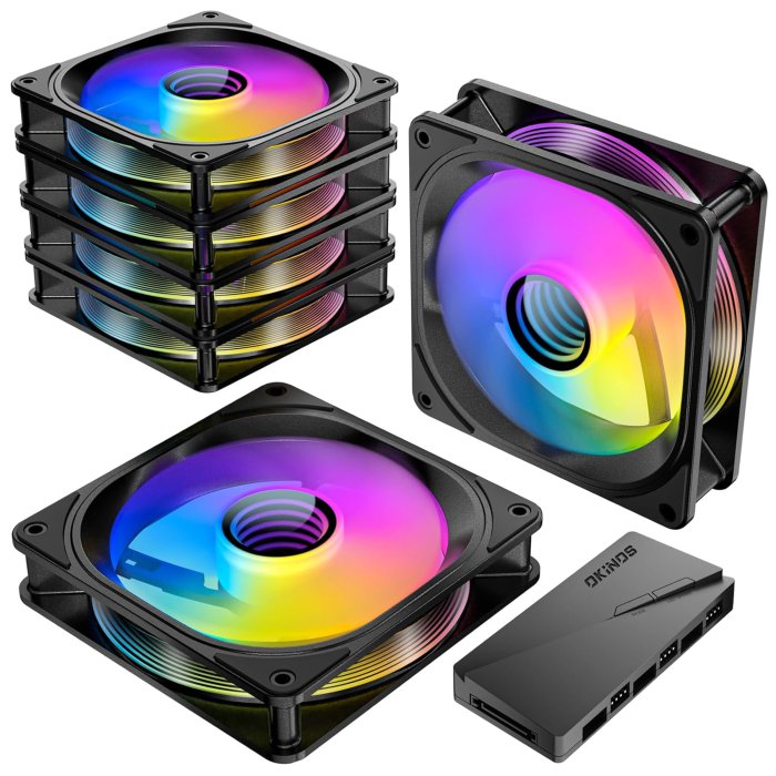 Okinos RGB Fans 6 Pack, ARGB Effect, PWM, 3 Pin 5V Addressable, Halo Series