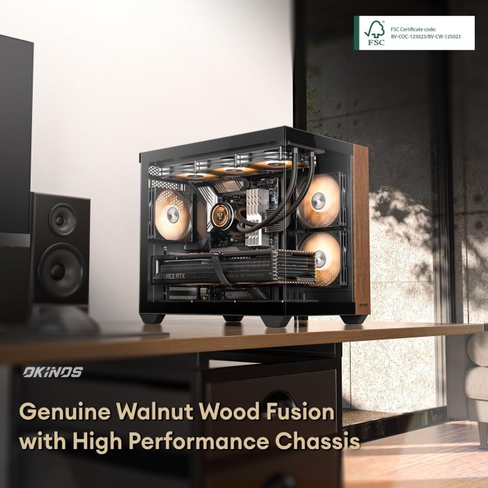 Okinos Walnut PC Case with ARGB Fans & Type-C Port (image 2)