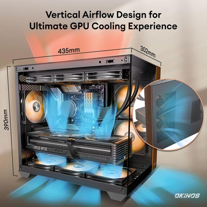 Okinos Walnut PC Case with ARGB Fans & Type-C Port (image 4)